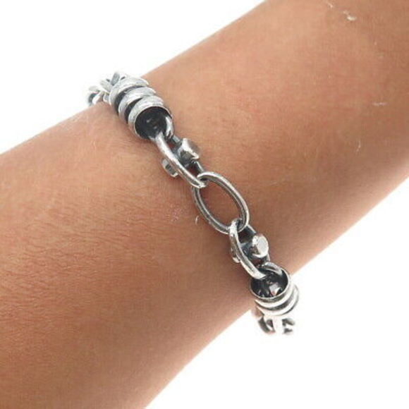 925 Sterling Silver Vintage Mexico Modernist Link Bracelet 7.5